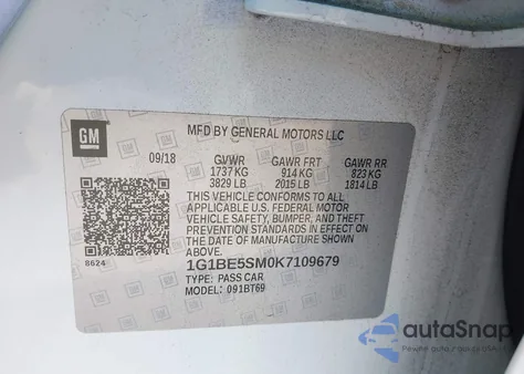 2019 Chevrolet Cruze Lt z USA, uszkodzony, nr VIN 1G1BE5SM0K7109679